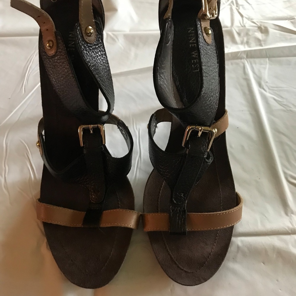 Nine West Strappy Brown Leather Sandal - Size 10